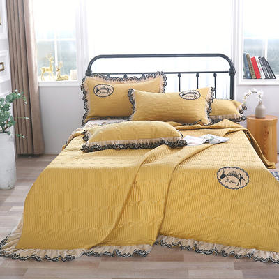 床盖 盖毯 正反面 60支长绒棉蕾丝多功能四季被三，四件套 床盖四件套 橘黄