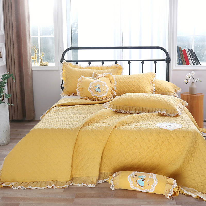床盖 盖毯 正反面13372全棉白蕾丝多功能三件 三件套 橙色