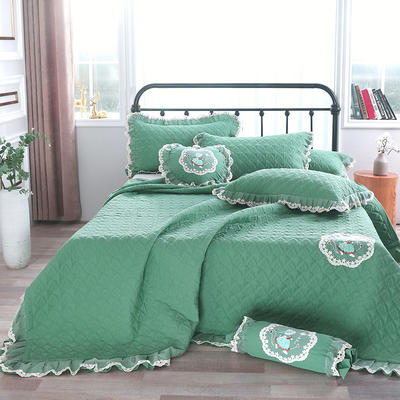 床盖 盖毯 正反面13372全棉白蕾丝多功能三件 三件套 豆绿