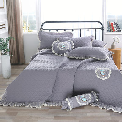 床盖 盖毯 正反面13372全棉白蕾丝多功能三件 三件套 灰紫