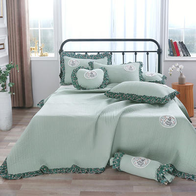 床盖 盖毯 正反面13372全棉小碎花多功能四季被三，四件套 床盖三件套 浅绿
