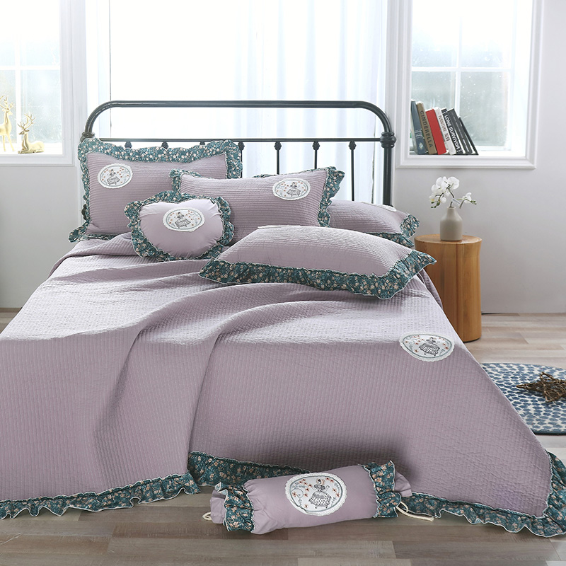 床盖 盖毯 正反面13372全棉小碎花多功能四季被三，四件套 床盖三件套 浅紫