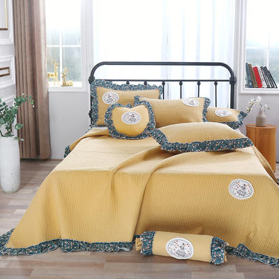 床盖 盖毯 正反面13372全棉小碎花多功能四季被三，四件套 床盖三件套 土黄
