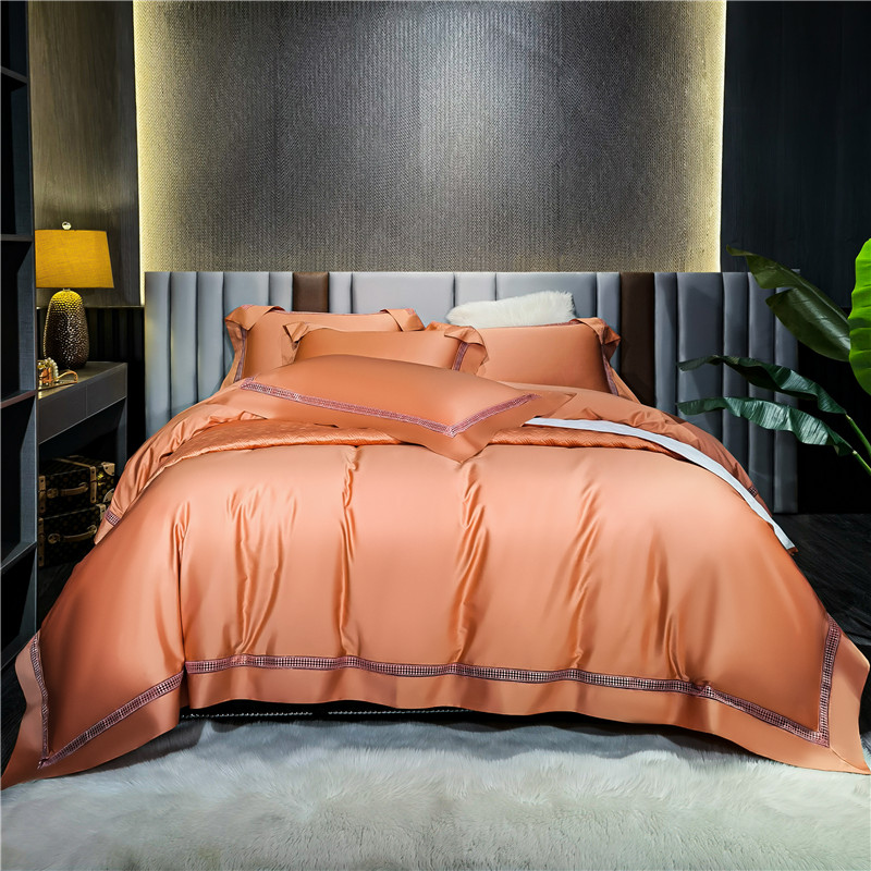 2022新款100S长绒棉纯色镂空床单床盖四件套—玛格丽系列 1.8m床单款四件套 玛格丽-橘