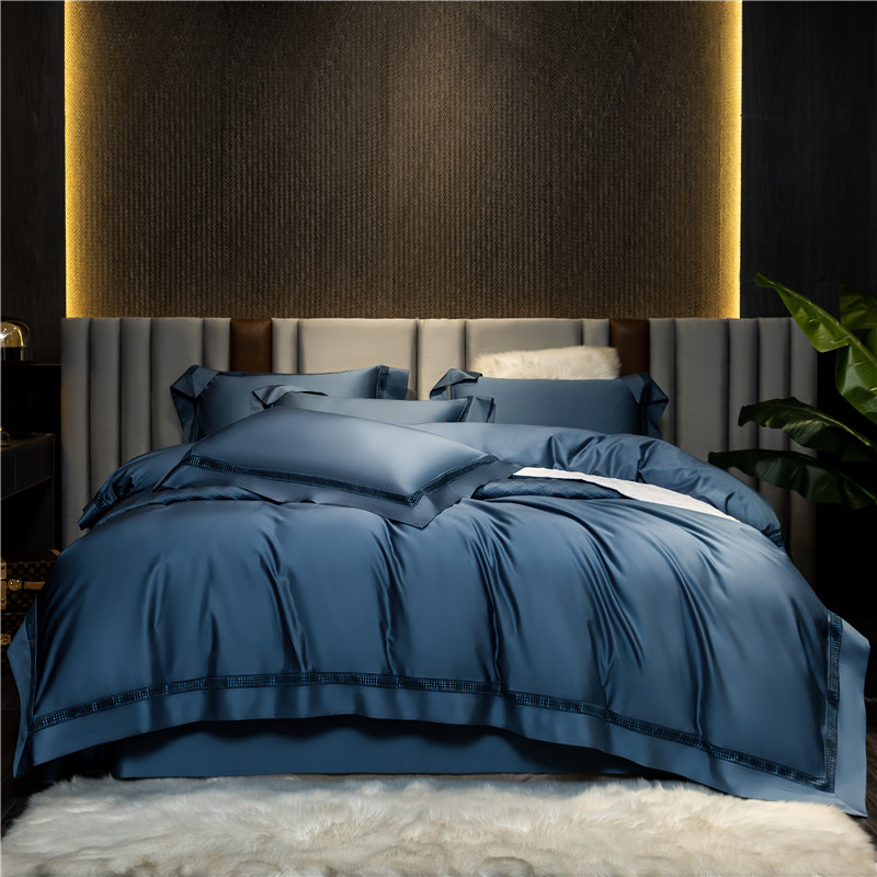 2022新款100S长绒棉纯色镂空床单床盖四件套—玛格丽系列 1.8m床单款四件套 玛格丽-绅士蓝