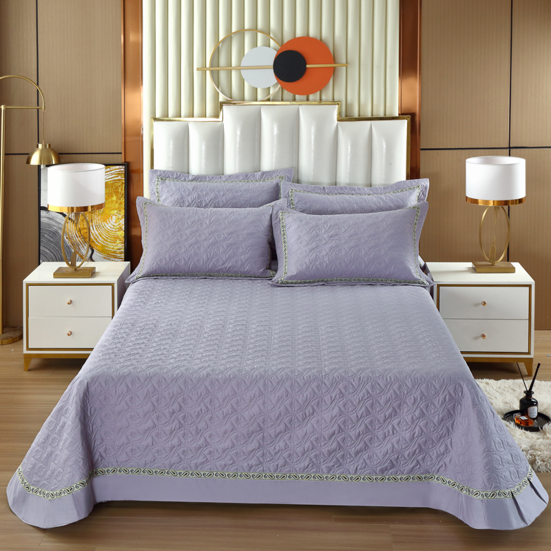 2022新款纯色全棉单件床盖夹棉三件套 250*250cm单床盖 浅紫
