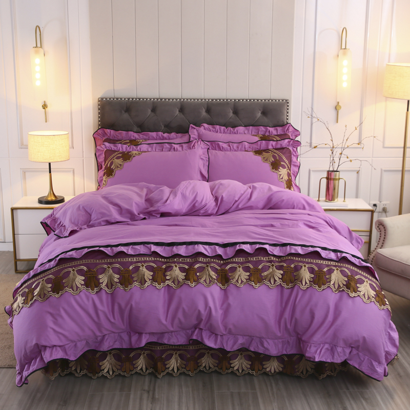 2020新款全棉床盖系列床盖四件套 2.7米床盖四件套 优雅紫