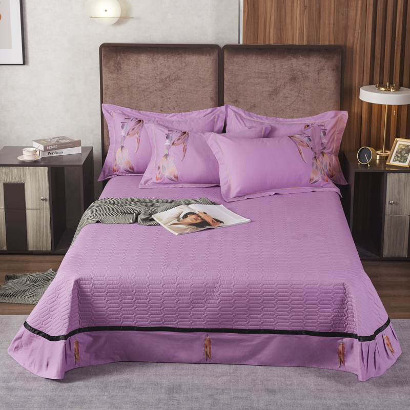 2020新款全棉刺绣床盖三件套 2.7米 粉紫
