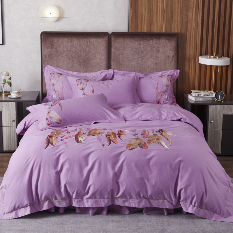 2020新款全棉刺绣夹棉四件套 1.8m（6英尺）床 粉紫