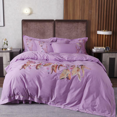 2020新款全棉刺绣床裙四件套 1.8m（6英尺）床 粉紫