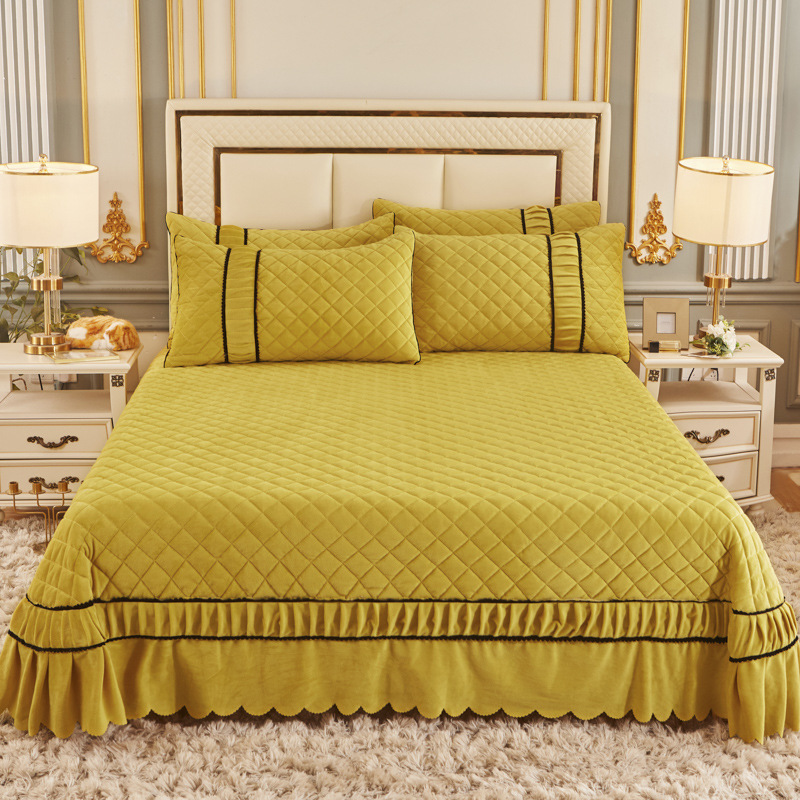 2020新款-亲肤水晶绒甜蜜之约系列单品夹棉床盖 2.7米 5.柠檬黄