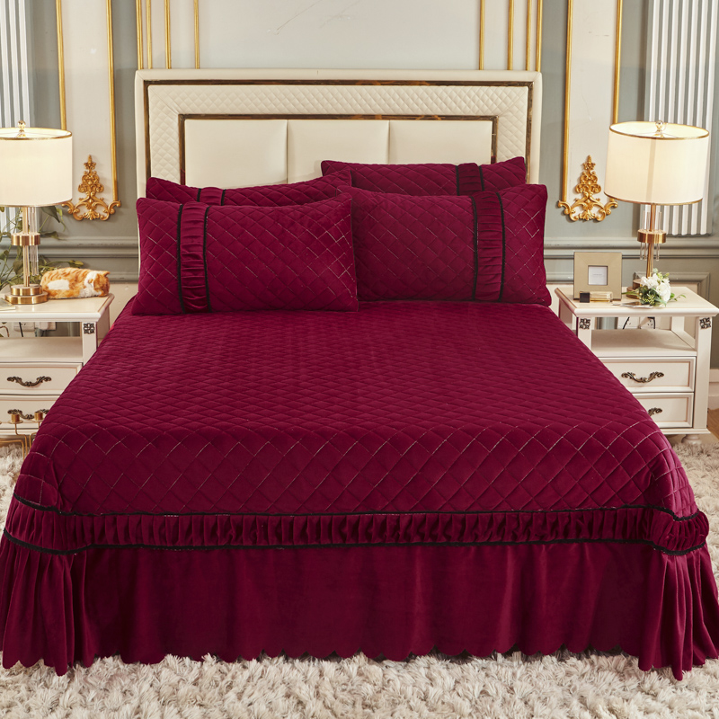 2020新款-亲肤水晶绒甜蜜之约系列单品夹棉床盖 2.7米 6.浪漫红