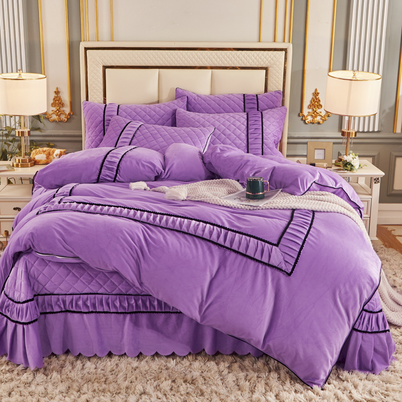 2020新款-亲肤水晶绒甜蜜之约系列床盖款四件套 2.7m床盖款四件套 4.粉黛紫