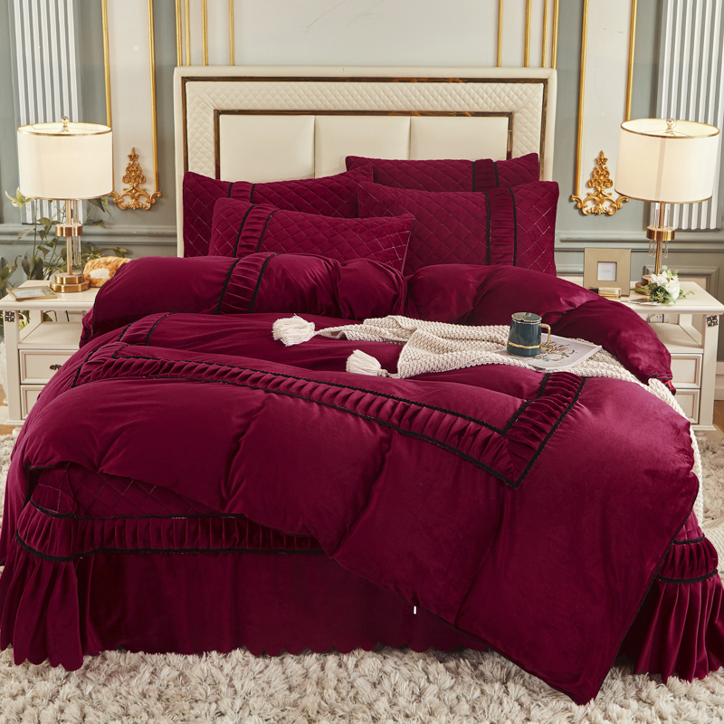2020新款-亲肤水晶绒甜蜜之约系列床盖款四件套 2.7m床盖款四件套 6.浪漫红