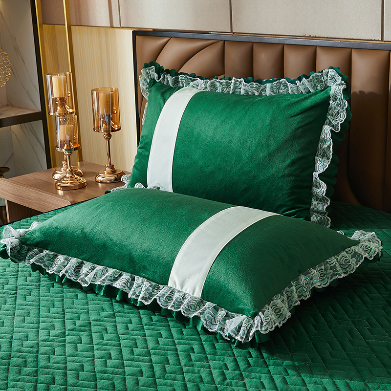 2021新款水晶绒花边单枕套系列 48*74cm枕套/对 翠绿