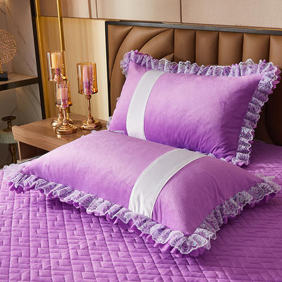 2021新款水晶绒花边单枕套系列 48*74cm枕套/对 糖果紫
