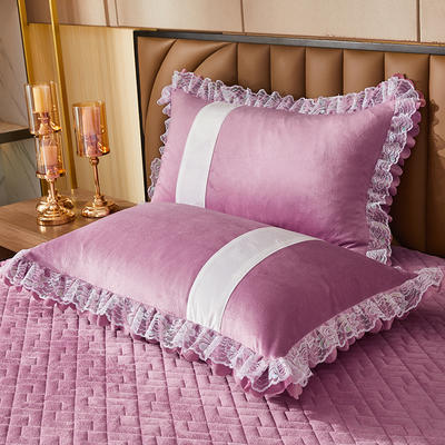 2021新款水晶绒花边单枕套系列 48*74cm枕套/对 薰衣紫