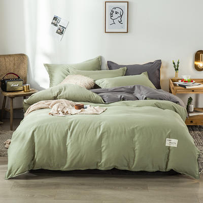 2023新款纯棉纯色四件套双人1.5m1.8米网红全棉被套床单女床上用品宿舍 1.5m（5英尺）床 抹茶绿+灰