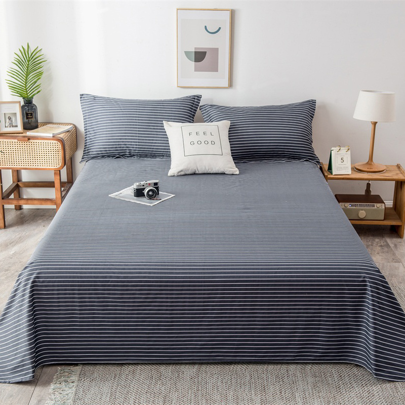2024新款全棉喷气面料纯色系列单品床单 160*230cm单床单 浅蓝条纹