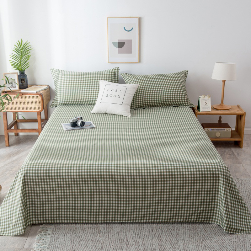 2024新款全棉喷气面料纯色系列单品床单 160*230cm单床单 绿小格