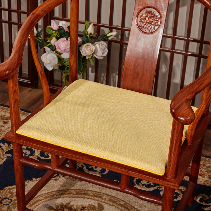 2023新款亚麻纯色新中式坐垫红木沙发垫系列 中式坐垫 40x40x2cm 黄色
