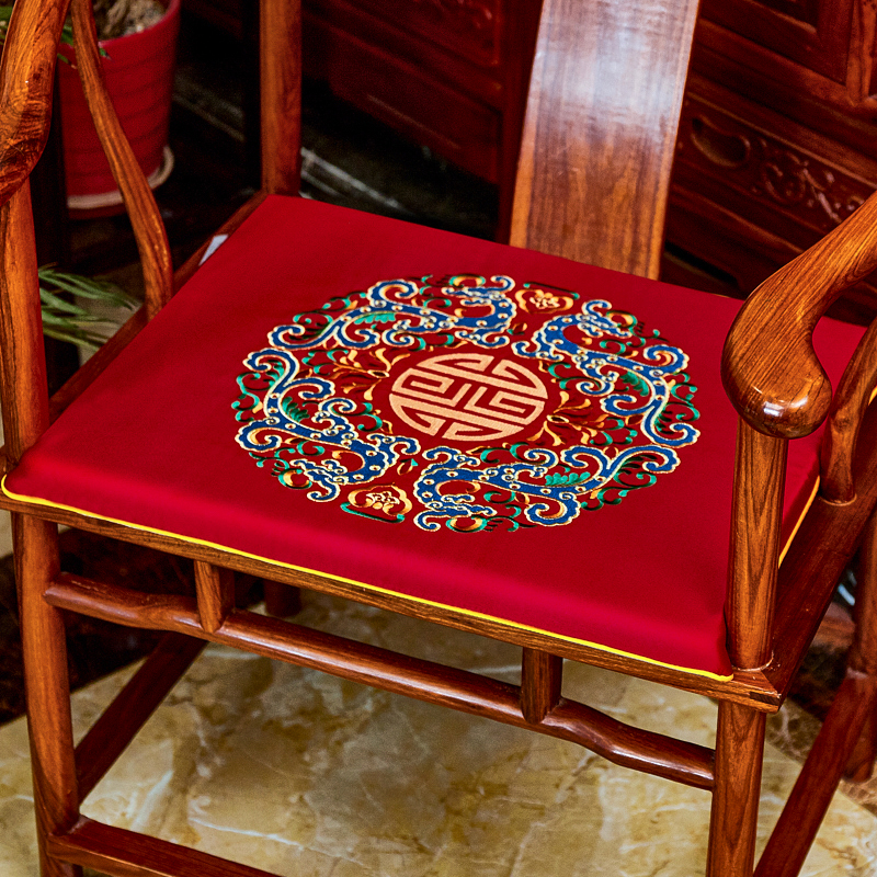 2023新款高精密绣花款新中式坐垫红木沙发垫 中式太师椅坐垫 40x40x3cm 锦绣前程-红