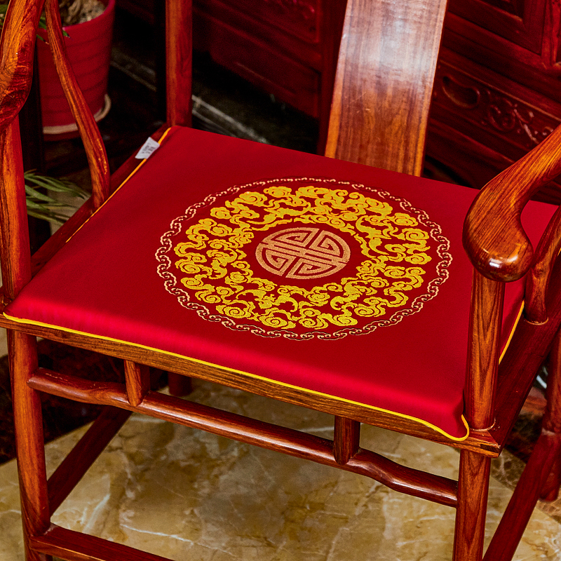 2023新款高精密绣花款新中式坐垫红木沙发垫 中式太师椅坐垫 40x40x3cm 五福临门-红