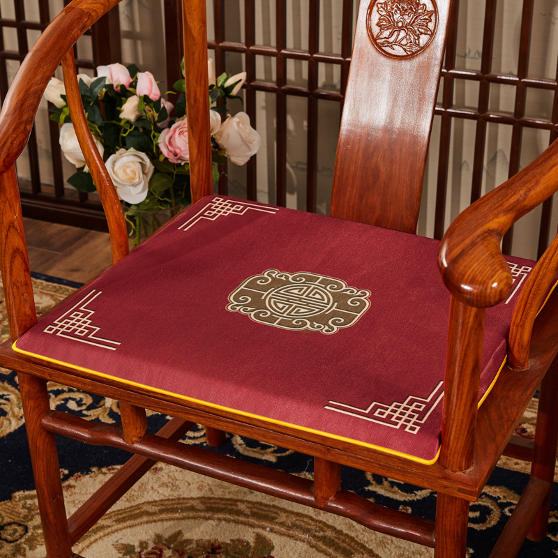 2023新款冰丝印花新中式坐垫红木沙发垫系列 中式太师椅坐垫 40x40x2cm 福禄红