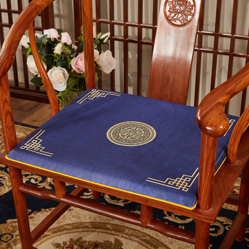 2023新款冰丝印花新中式坐垫红木沙发垫系列 中式太师椅坐垫 40x40x2cm 富贵藏蓝