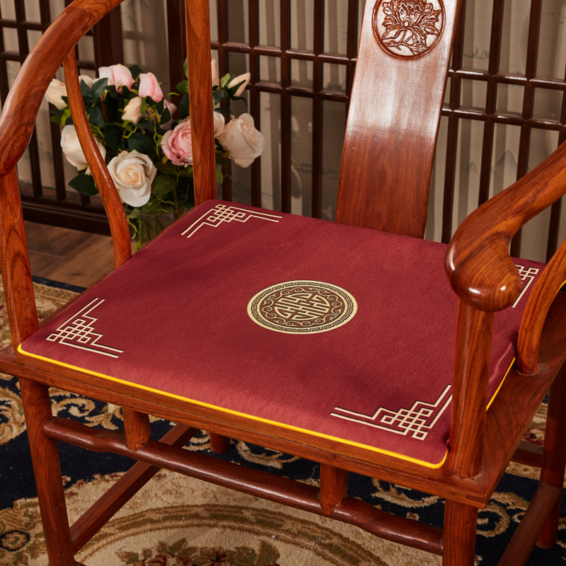 2023新款冰丝印花新中式坐垫红木沙发垫系列 中式太师椅坐垫 40x40x2cm 富贵红