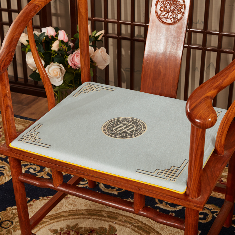 2023新款冰丝印花新中式坐垫红木沙发垫系列 中式太师椅坐垫 40x40x2cm 富贵灰色