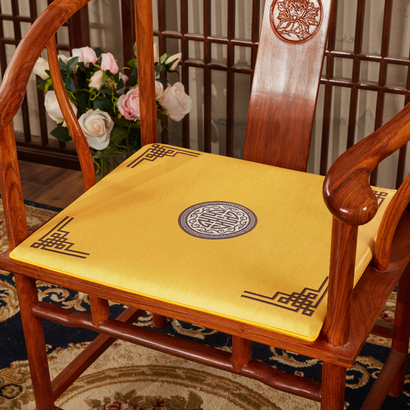 2023新款冰丝印花新中式坐垫红木沙发垫系列 中式太师椅坐垫 40x40x2cm 富贵亮黄