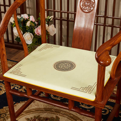 2023新款冰丝印花新中式坐垫红木沙发垫系列 中式太师椅坐垫 40x40x2cm 富贵米色