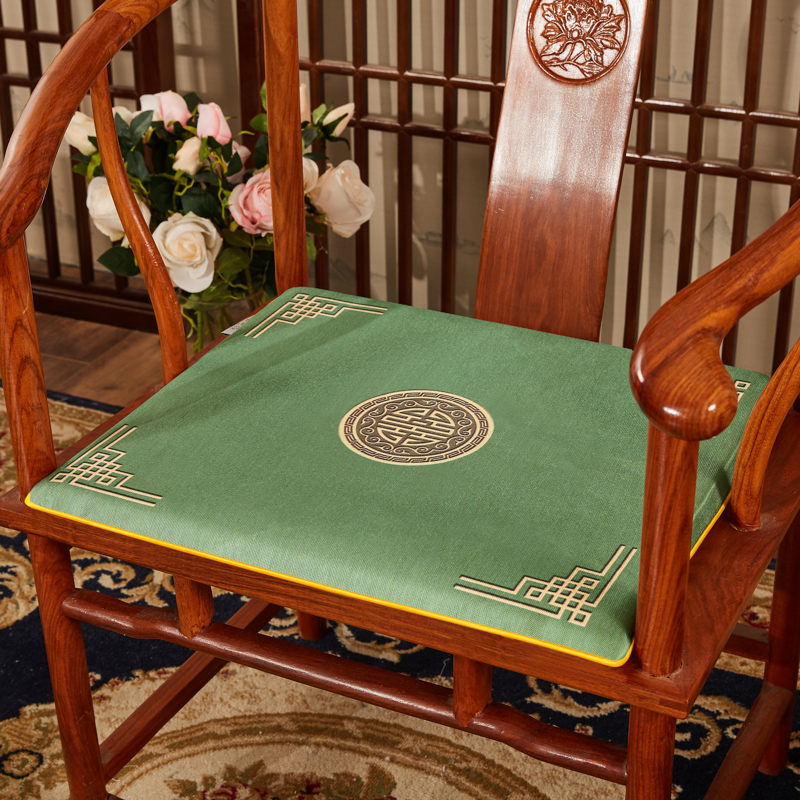 2023新款冰丝印花新中式坐垫红木沙发垫系列 中式太师椅坐垫 40x40x2cm 富贵墨绿
