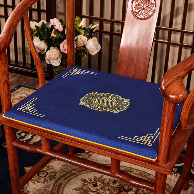 2023新款 麻布印花新中式坐垫红木沙发垫系列 太师椅垫 富贵福禄 40x40x2cm 福禄-藏蓝