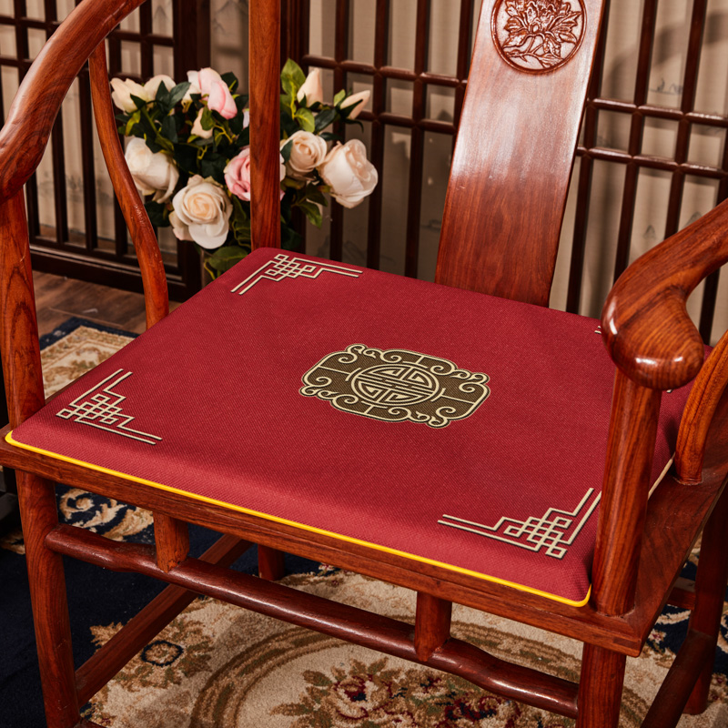 2023新款 麻布印花新中式坐垫红木沙发垫系列 太师椅垫 富贵福禄 40x40x2cm 福禄-大红