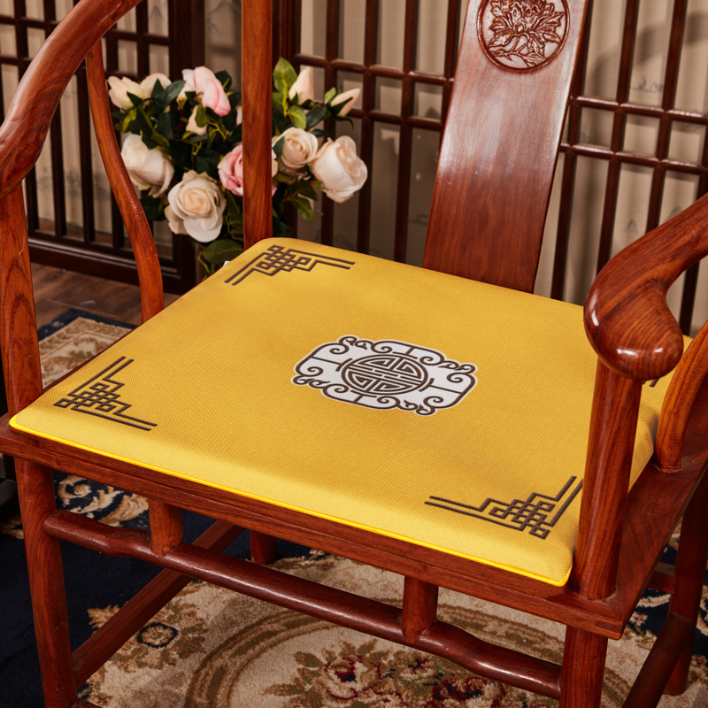 2023新款 麻布印花新中式坐垫红木沙发垫系列 太师椅垫 富贵福禄 40x40x2cm 福禄-亮黄