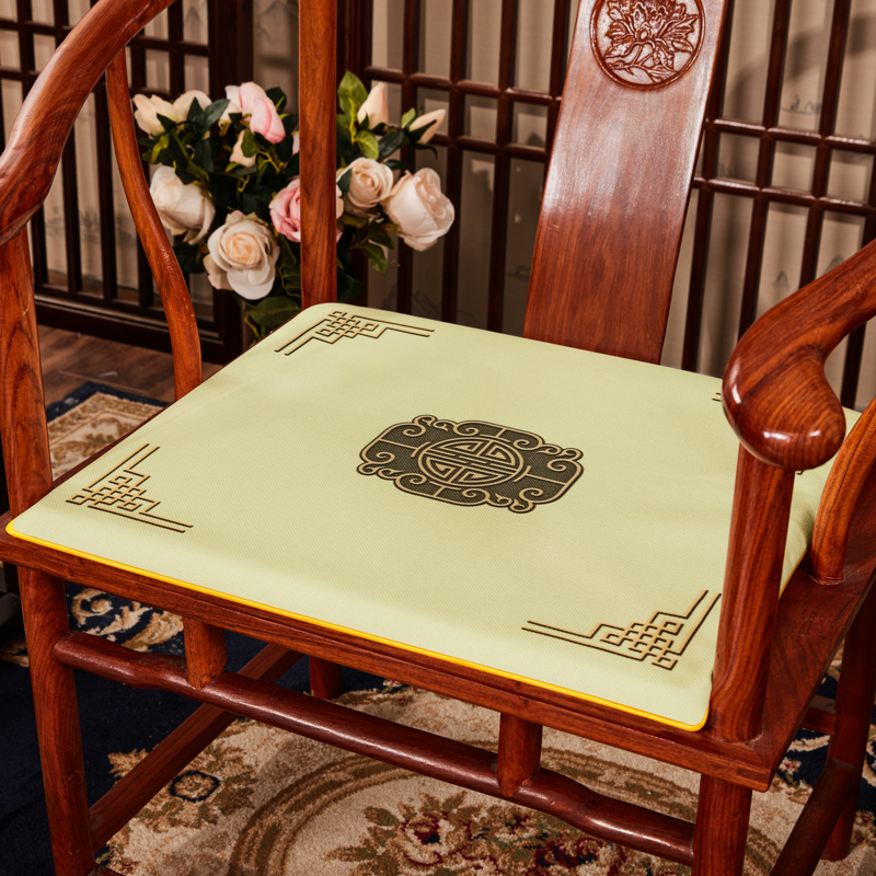 2023新款 麻布印花新中式坐垫红木沙发垫系列 太师椅垫 富贵福禄 40x40x2cm 福禄-米色