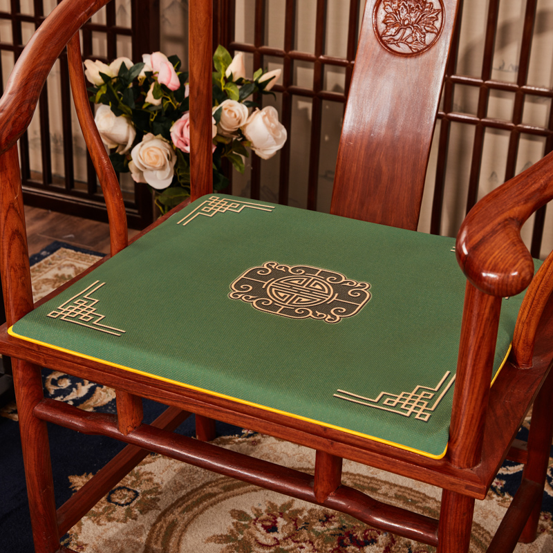 2023新款 麻布印花新中式坐垫红木沙发垫系列 太师椅垫 富贵福禄 40x40x2cm 福禄-墨绿