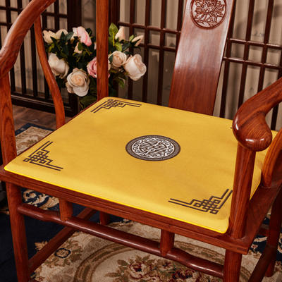 2023新款 麻布印花新中式坐垫红木沙发垫系列 太师椅垫 富贵福禄 40x40x2cm 富贵-亮黄