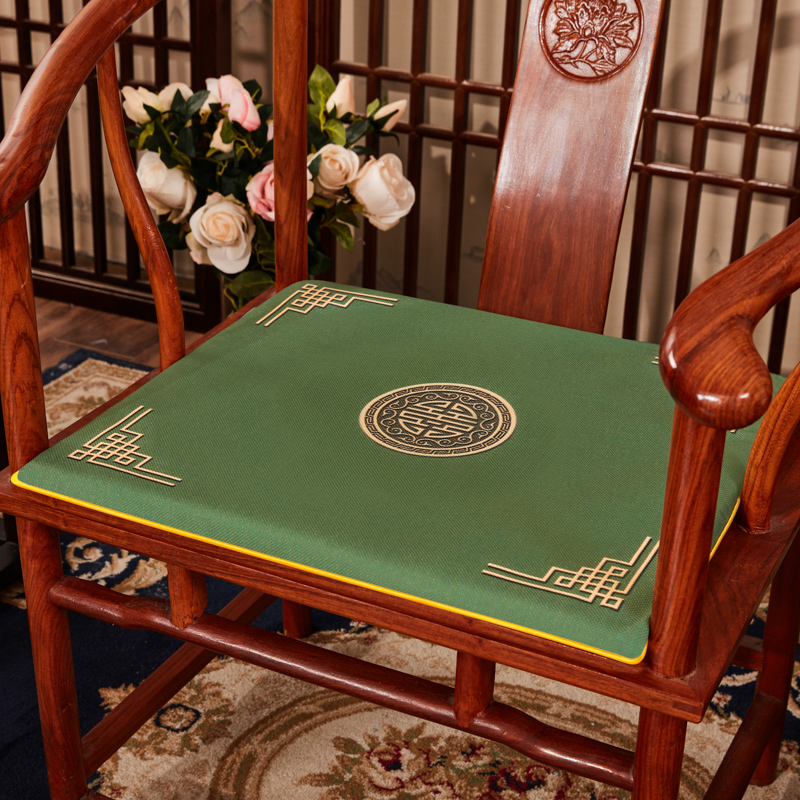 2023新款 麻布印花新中式坐垫红木沙发垫系列 太师椅垫 富贵福禄 40x40x2cm 富贵-墨绿