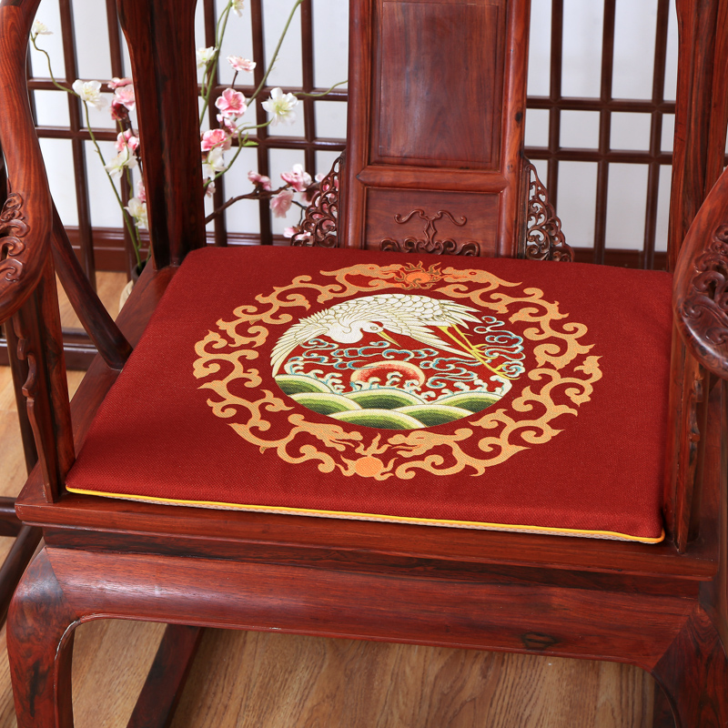 2023新款麻布印花新中式坐垫红木沙发垫系列 太师椅垫 花好月圆 40x40x2cm 凤凰来仪