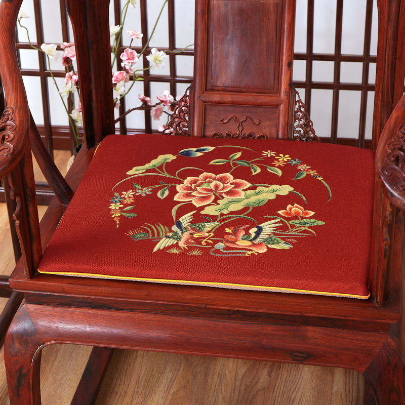 2023新款麻布印花新中式坐垫红木沙发垫系列 太师椅垫 花好月圆 40x40x2cm 国色天香