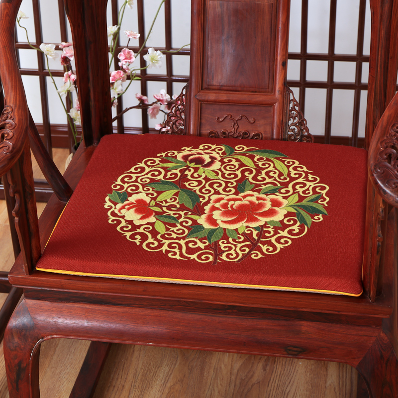 2023新款麻布印花新中式坐垫红木沙发垫系列 太师椅垫 花好月圆 40x40x2cm 花好月圆