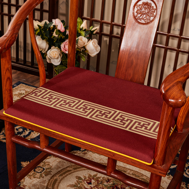 2023新款 麻布印花新中式坐垫红木沙发垫系列 太师椅垫 回纹花 40x40x2cm 回纹花-红色