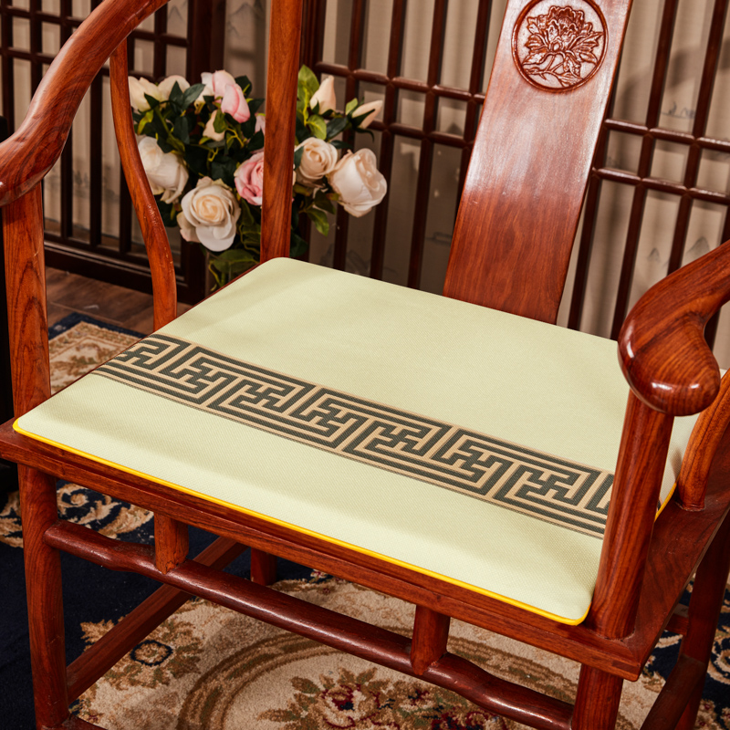 2023新款 麻布印花新中式坐垫红木沙发垫系列 太师椅垫 回纹花 40x40x2cm 回纹花-米色