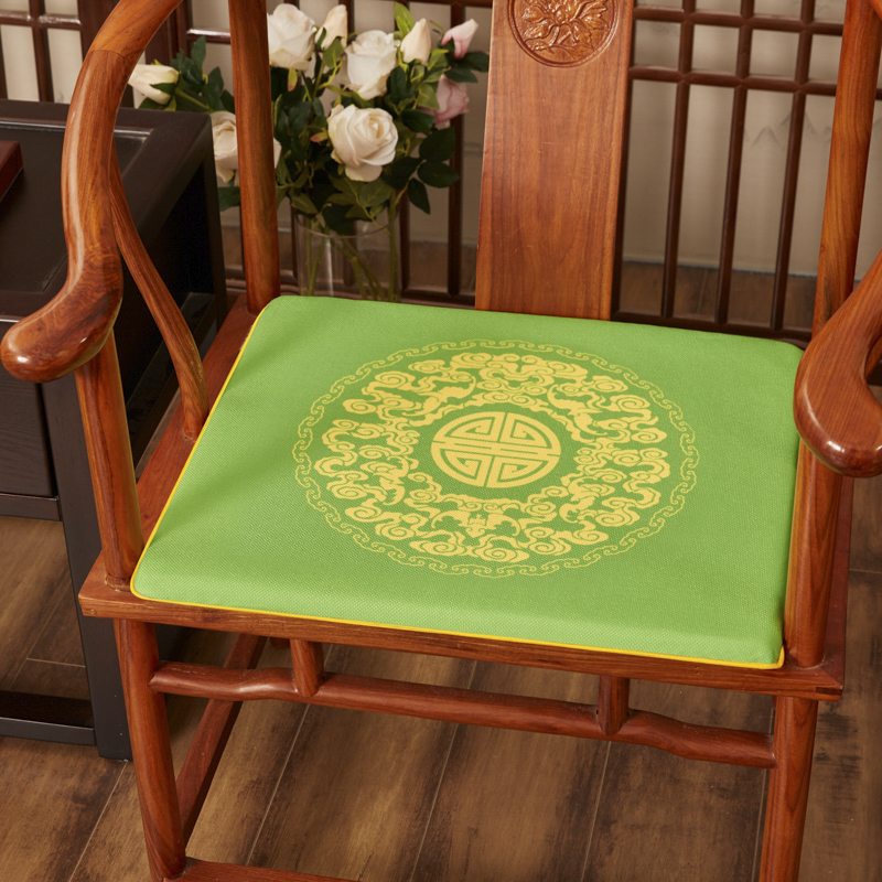 2023新款麻布印花新中式坐垫红木沙发垫系列 太师椅垫 吉祥如意 40x40x2cm 如意-亮绿