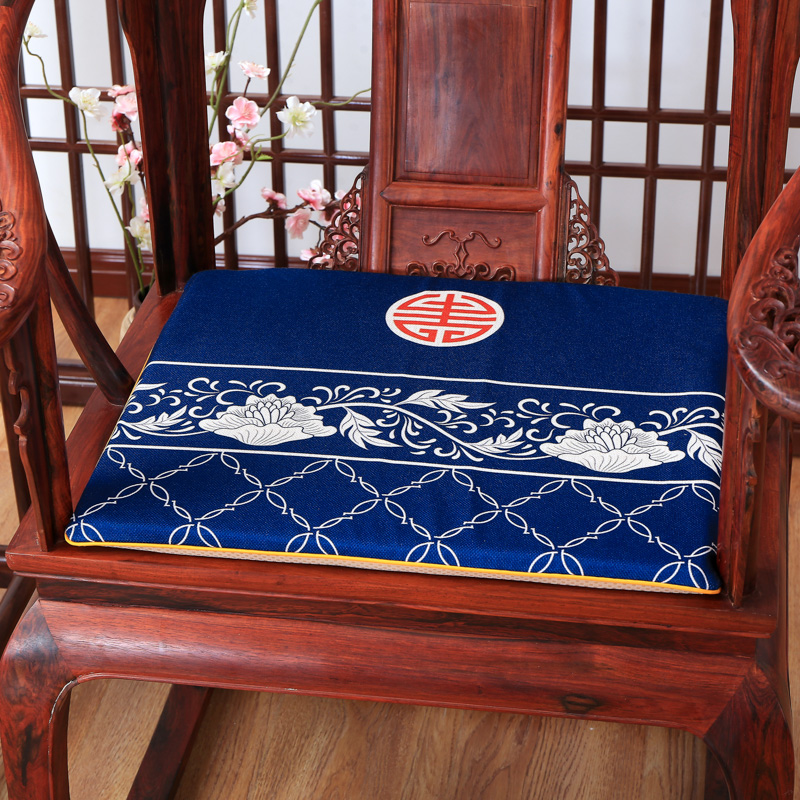 2023新款麻布印花新中式坐垫红木沙发垫系列 太师椅垫 青花芙蓉 40x40x2cm 新中式-格调