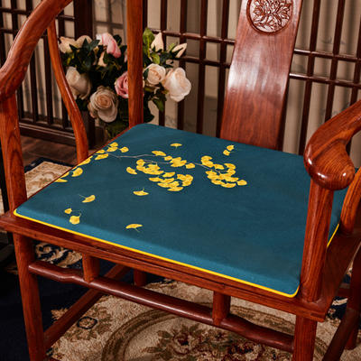 麻布印花新中式坐垫红木沙发垫系列 中式太师椅垫 鹊上眉梢 40x40x2cm 银杏