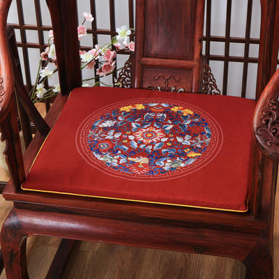 麻布印花新中式坐垫红木沙发垫系列 中式太师椅垫 双鱼团花 40x40x2cm 双鱼团花-红